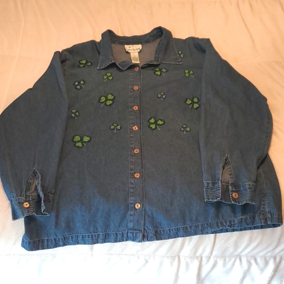 Quacker Factory Shamrock Denim Shirt - Picture 1 of 2